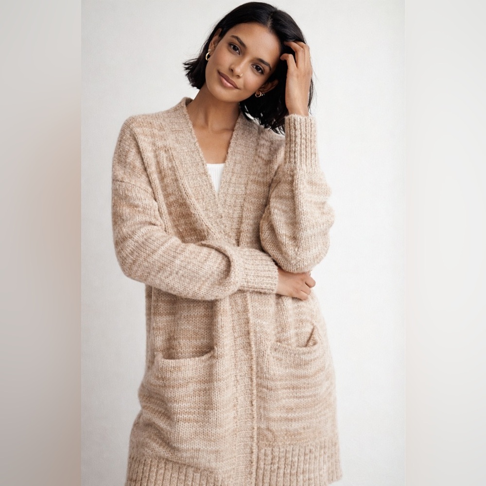 Madewell Space-Dyed Cozy Long Cardigan Neutral Soft Knit Sweater Size S‎